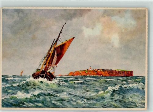 Helgoland Segelschiff im Sturm vor Helgoland Gemälde sign. Mindermann