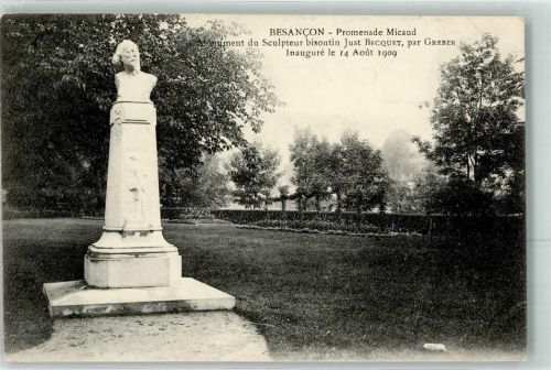 Besancon 1909 Promenade Micaud Monument du Sculpteur Just Becquet par Greber inaugure le 14 August