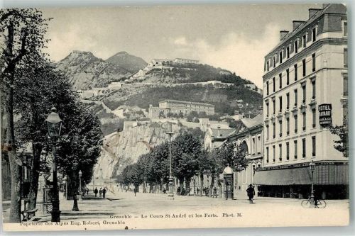 Grenoble 1912 Le Cours St Andre et les Forts Hotel Bayard Fahrrad Litfaßsäule