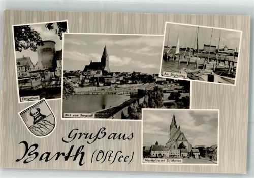 Barth Fangelturm Am Seglersteg Blick von Borgwall Marktplatz mit St. Marien