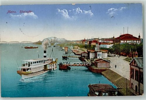 Mainz 1916 Rheinufer Dampfbootanlegestelle