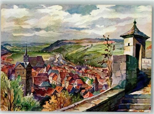 Kronach Feste Rosenberg Aquarell von C. Freytag signiert