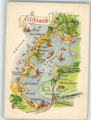 Ribnitz 1968 Zeichnung der Halbinsel Fischland