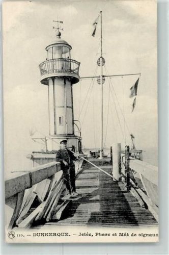 Dunkerque Jetee Phare et Mat de signaux Leuchtturm Mast Fahnen Mann