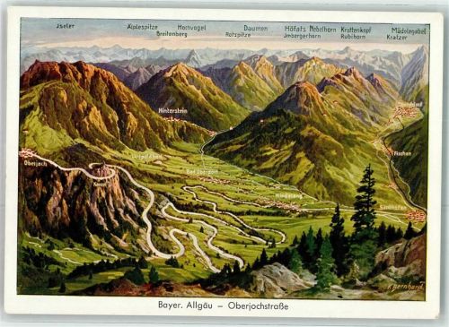 Oberjoch Oberjochstraße gemalt mit angrenzenden Orten sign. F.Bernhard