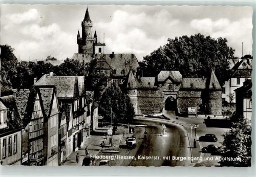 Friedberg Kaiserstraße mit Burgeingang u. Adolfsturm VW Käfer Oldtimer