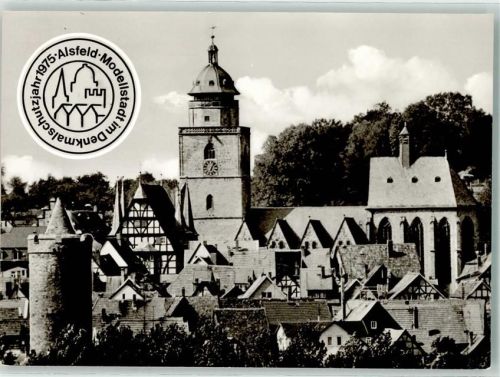 Alsfeld Modellstadt mit Denkmalschutzjahr 1975 Kirche Turm Fachwerkhaus