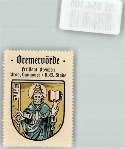 Bremervörde Vignette Freistaat Preußen Provinz Hannover Stade Wappen Mann Buch Schlüssel