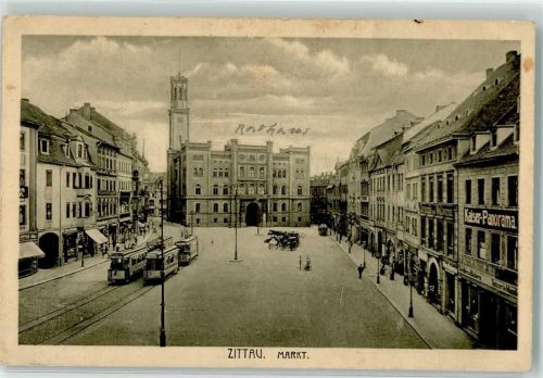 Zittau 1915 Rathaus Markt Straßenbahn