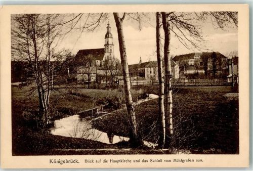 Königsbrück Blick auf Hauptkirche und Schloss vom Mühlgrabenaus aus