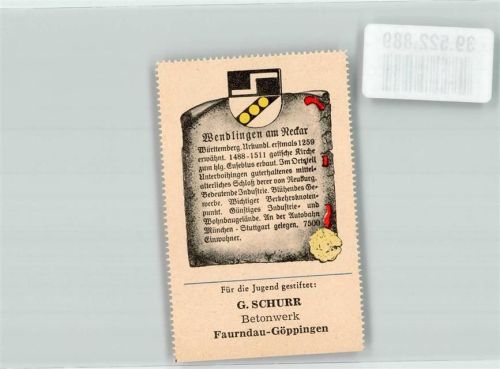 Wendlingen Wappensammelmarke Nr.535 Unsere deutsche Heimat Wappen und Chronik