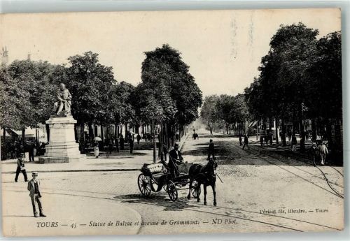 Tours 1910 Statue de Balzac et Avenue de Grammont