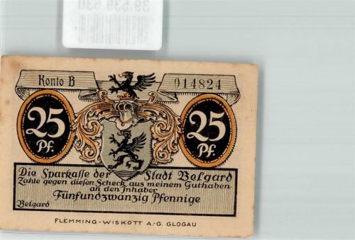Belgard an der Persante Notgeld 25 Pfennig