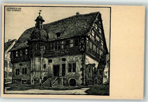 Grünsfeld Rathaus Fränkische Heimatschutz-Postkarte Nr.7
