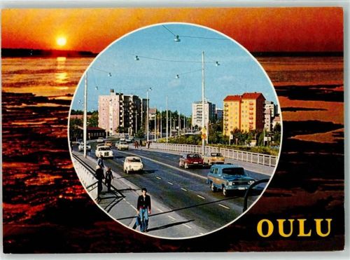 Oulu Sonnenuntergang Meer Straße Brücke Auto Hochhaus