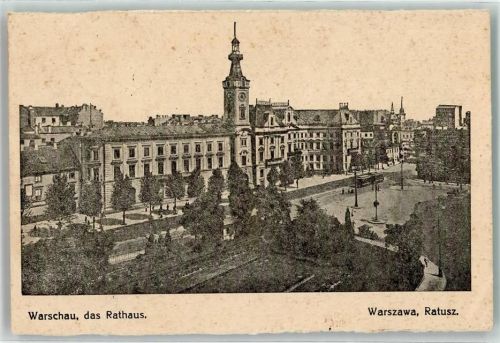 Warschau 1916 Rathaus Straßenbahn