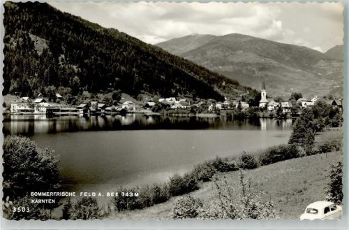 9544 Feld am See 1964 Foto AK mit Feldsee und Ev. Pfarrkirche