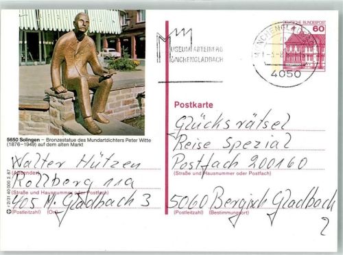 Solingen Denkmal Peter Witte Ganzsache
