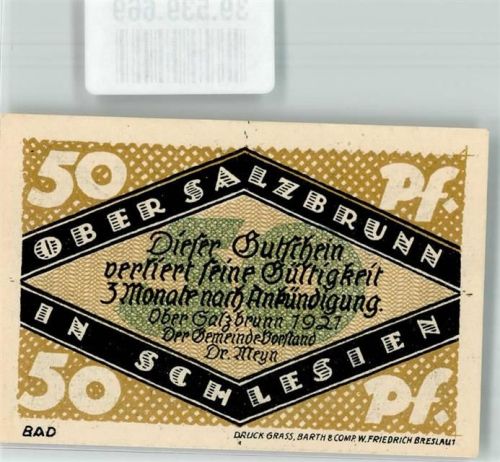 Bad Salzbrunn 1921 Notgeld 50 Pfennig 700 Jahrfeier