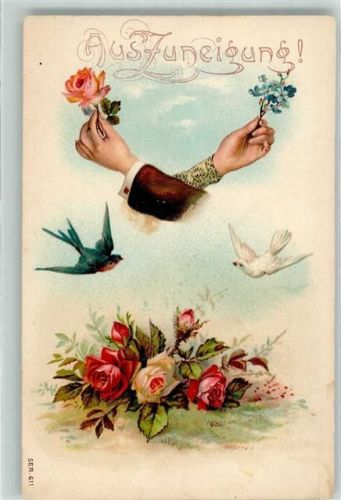 Liebe Taube Vergissmeinnicht Schwalbe Lithographie