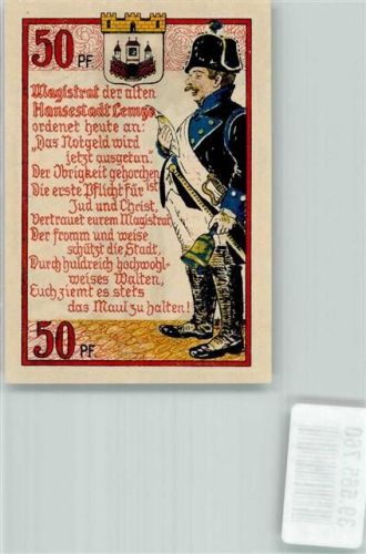 Lemgo Notgeld Gutschein 50 Pfennig Wappen Mann Uniform Glocke Altte Hansestadt 1921 Kirche Kranz
