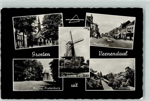Veenendaal Markt m. Ned. Herv. Kerk Hoofdstraat Kasteel Prattenburg Windmühle