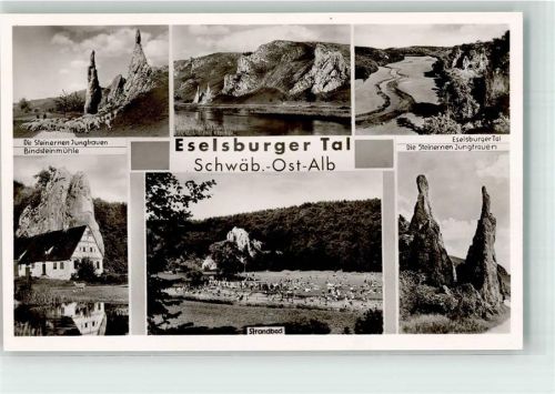 Herbrechtingen Steinerne Jungfrau Bindsteinmühle Strandbad Eselsburgertal Foto Orginal aus Archiv eines Ansichtskartenverlags
