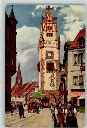 Freiburg Das Schwabentor Tracht Straßenbahn Pferdewagen Verlag König Serie Nr. 6