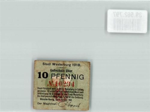 Westerburg 1918 10 Pfennig Gutschein Nr. 40234 Notgeld