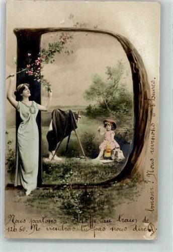 1905 Kind in Pose Frau mit Zweig Buchstabenkarte