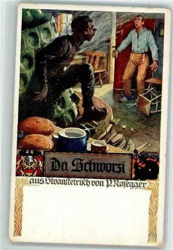 sign. Aßmann Da Schworzi Verlag des Vereines Südmark Rosegger-Karte Nr. 144