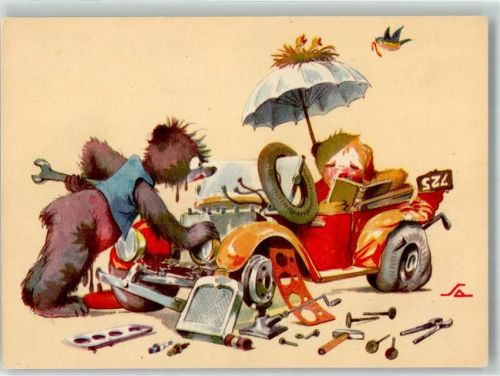 1009 Bär Humor sign. Salac Autopanne Buch lesen