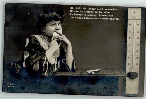 Verlag F.E.D. 326/4 Frau küsst den Brief Sehnsuch Poesie Thermometer