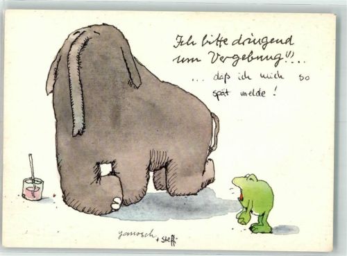 sign. Janosch Elefant und meckernder Frosch Galerie der Töpferstube 103