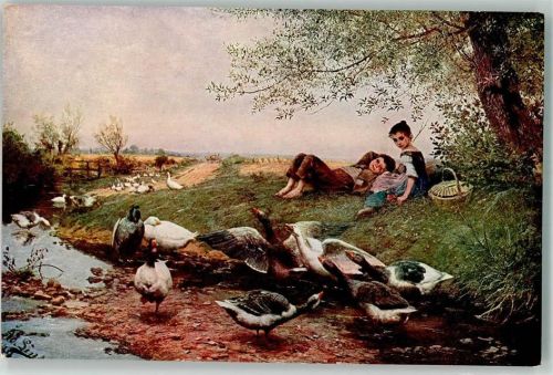 Kinder Picknick am Bach sign. Ad. Lins