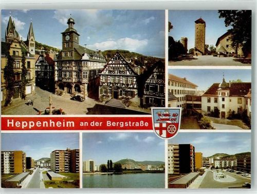 Heppenheim Marktplatz Brunnen Turm Wohnhäuser Wappen Auto