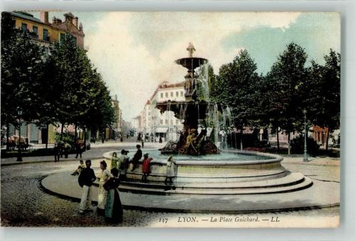 Lyon 1907 La Place Guichard Denkmal Brunnen