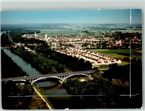 Leipheim Brücke Kirche Ort handschriftlich Foto Original aus Archiv eines Ansichtskartenverlags