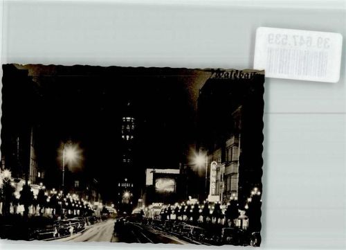 Krefeld Rheinstraße mit Kirche St. Dionysius bei Nacht Foto Orginal aus Archiv eines Ansichtskartenverlags Ort handschriftlich