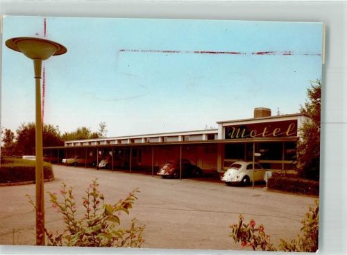 Leipheim Motel Auto VW Käfer Ort handschriftlich Foto Original aus Archiv eines Ansichtskartenverlags