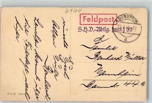 Bensheim Feldpost S. H. D. Abteilung mot. 33 WK II
