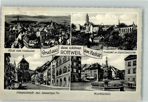 Rottweil Blick vom Hochturm Hauptstraße m. Schwarzem Tor Marktplatz Viadukt m. Kapellenturm VW Käfer