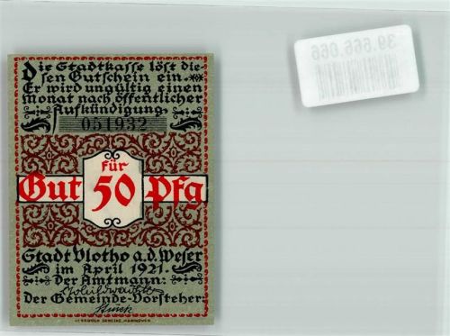Vlotho 1921 50 Pfg. Gutschein No. 051932