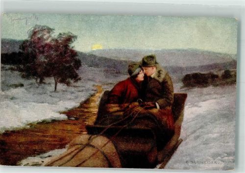 1918 sign. Schneider E. Frau Paar Eulen Verlag Nr.524 Die Fahrt ins Glück