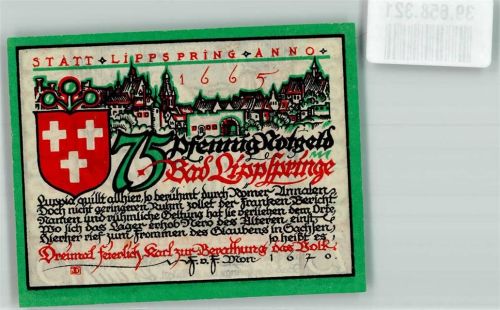 Bad Lippspringe 1921 75 Pfennig Die Sachsentaufe Karls d. Gr. a.d. Quelle d. Lippe Anno 776