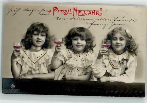 1908 Serie 837/7254 Kinder Mädchen Rotwein Neujahr Lochstickerei