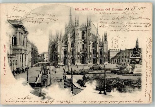 Milano 1901 Domplatz Straßenbahn Photochromie Nr. 1155