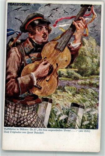 Volkslieder in Bildern Nr. 27 Bei dem angenehmen Wetter... Gitarre Studentika Wohlfahrtskarte der Deutschen Kolonial-Kriegerspende Hugo Bermühler Verlag