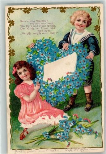 1907 Herz aus Blüten Kinder Gedicht Poesie Matrosenanzug Litho