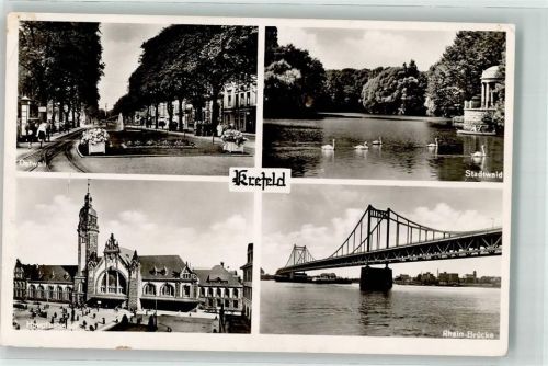 Krefeld Ostwall Stadtwald Rhein Brücke Hauptbahnhof Schwan See Pavillon Blumen Springbrunnen Litfaßsäule